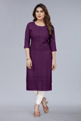 yatashi trends Women Chikan Embroidery Straight Kurta(Purple)