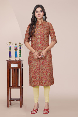 SIMPLYETHNIC Women Printed Straight Kurta(Red, Multicolor)