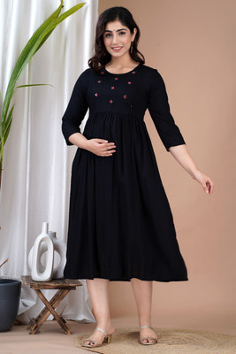 Rajoriya Women Printed Flared Kurta(Black)