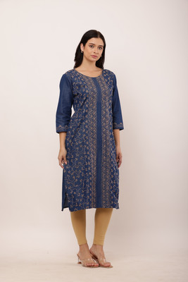 Aasma Creatives Women Embroidered A-line Kurta(Blue)