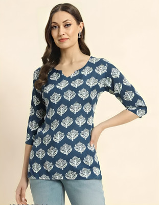 Gaurcollections Women Printed A-line Kurta(Light Blue)