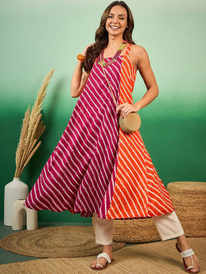 Sangria Women Striped A-line Kurta(Purple)