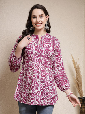 Stylum Women Floral Print A-line Kurta(Purple)