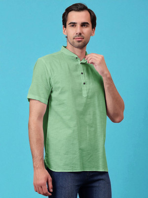 FireFish Men Solid A-line Kurta(Light Green)