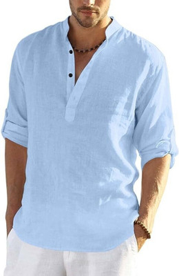 Super Westron Men Solid Straight Kurta(Light Blue)