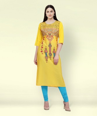 1 Stop Fashion Women Printed Straight Kurta(Yellow)