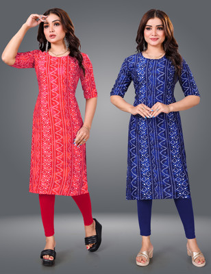 Tashvi Creation Women Printed Straight Kurta(Dark Blue)