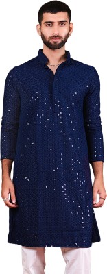 Vihaan Fashions Men Embroidered Straight Kurta(Blue)