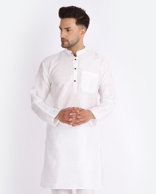 BANHUSSAIN Men Solid Straight Kurta(White)