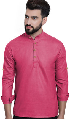 Navkanj Men Solid Asymmetric Kurta(Pink)
