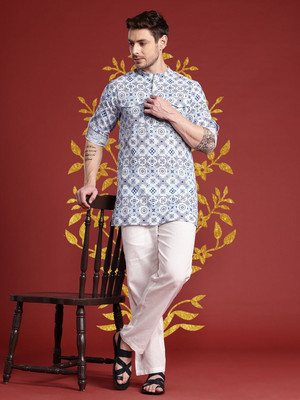 ANOUK Men Printed Straight Kurta(Blue)