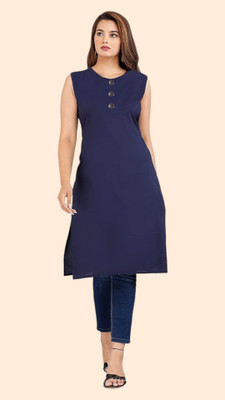 STRADERAD FASHION Women Solid Straight Kurta(Dark Blue)