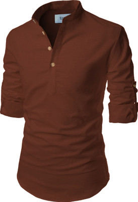 Edinwolf Men Solid A-line Kurta(Brown)