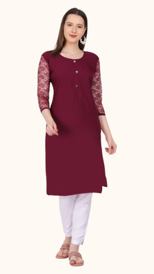 StylishKurta Women Solid Straight Kurta(Maroon)