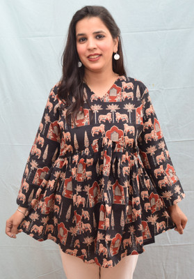 sakshiashion Women Floral Print Flared Kurta(Black)