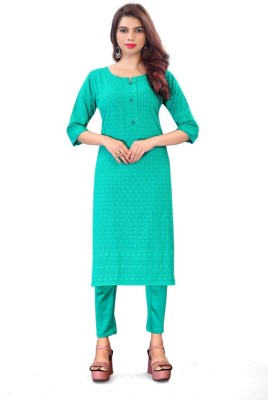 VIJAY LAXMI GAMENTS Women Chikan Embroidery Straight Kurta(Green)