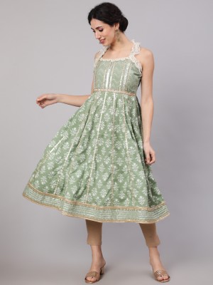 AKS Women Printed Anarkali Kurta(Light Green)