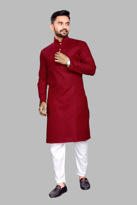 vuriq Men Striped Straight Kurta(Red)