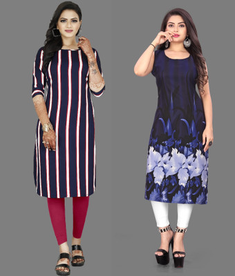 tanvi creation Women Striped Straight Kurta(Blue, Purple)