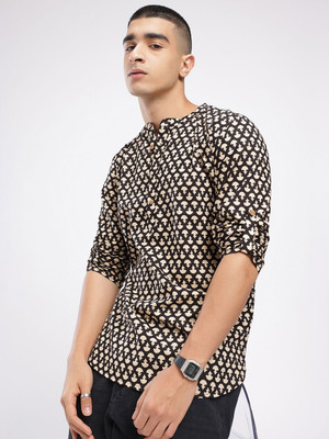Anouk Rustic Men Printed Straight Kurta(Brown)
