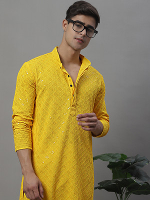 Jompers Men Embroidered Straight Kurta(Light Green)