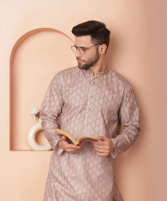 Jompers Men Printed Straight Kurta(Orange)