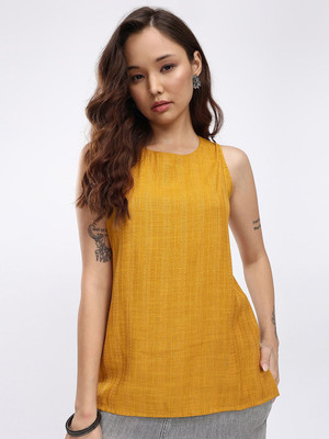 Anouk Rustic Women Self Design Straight Kurta(Yellow)