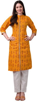 admyrin Women Printed Straight Kurta(Yellow, Red)