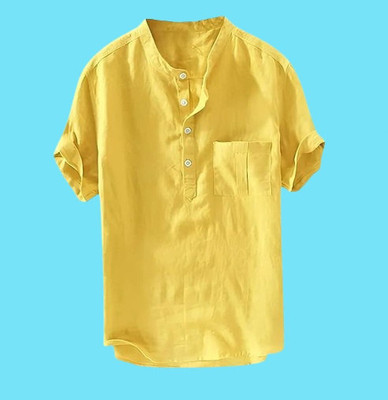 SuperTrend Men Embroidered Straight Kurta(Yellow)
