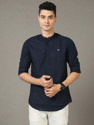 CAZZBA Men Solid Straight Kurta(Blue)