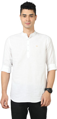 CAZZBA Men Solid Straight Kurta(White)