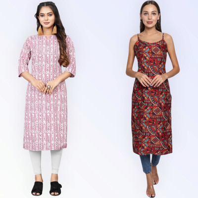 HouseOfCommon Women Printed Straight Kurta(Multicolor)