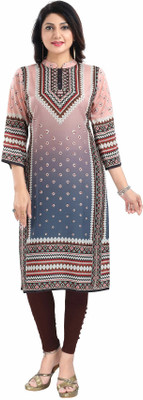 Divastri Women Printed Straight Kurta(Pink)