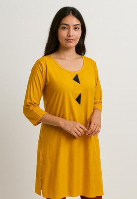 melovein Women Solid Straight Kurta(Yellow)