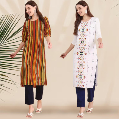 EthnicBasket Women Printed, Striped Straight Kurta(Multicolor)
