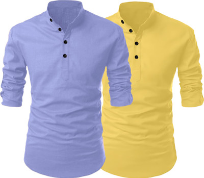 Fashion Marts Men Solid Straight Kurta(Yellow, Purple)