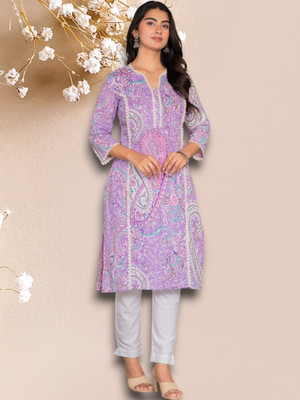 Jaipuur Trend Women Embroidered Straight Kurta(Purple)