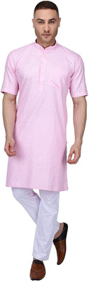 Fashtastic Men Solid Straight Kurta(Pink)