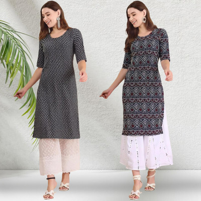 EthnicBasket Women Printed A-line Kurta(Black)