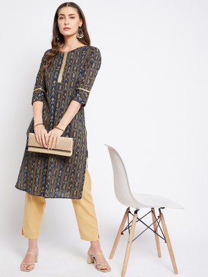 Imfashini Women Printed Straight Kurta(Blue)