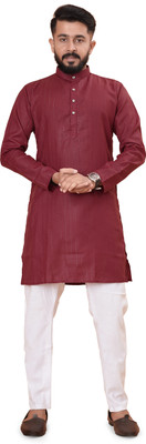 PEARL OCEAN Men Printed A-line Kurta(Maroon)