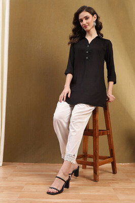 BIBA Women Solid Straight Kurta(Black)