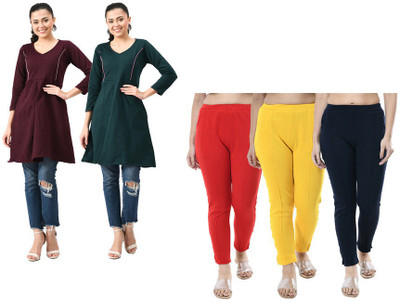 KAVYA Women Solid Straight Kurta(Maroon, Dark Green)
