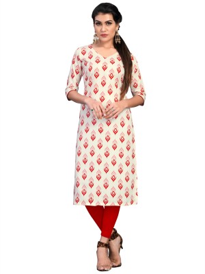 maruti fab Women Striped Straight Kurta(Beige)