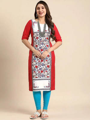 SZN Women Printed A-line Kurta(Red)