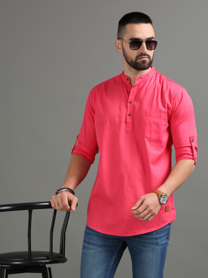 tallwalker Men Solid Straight Kurta(Red)