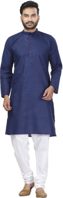 Madhav Mishri Men Solid Straight Kurta(Blue)