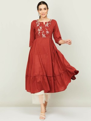 Melange by Lifestyle Women Embroidered A-line Kurta(Red)