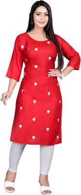 GOLDEN COLLECTION Women Embroidered Straight Kurta(Red)