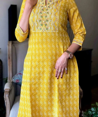 jatin fashion Women Embroidered Straight Kurta(Yellow)